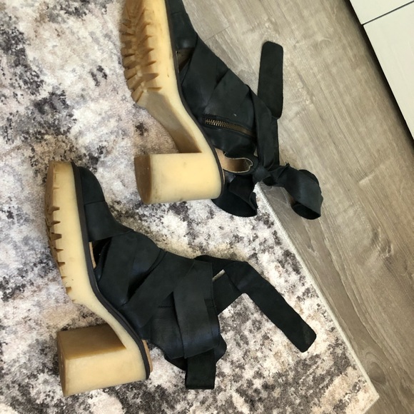FREE PEOPLE × Blake Wrap Platform Boots Sandals Black Leather / EU 38 US 7.5 - Picture 9 of 16